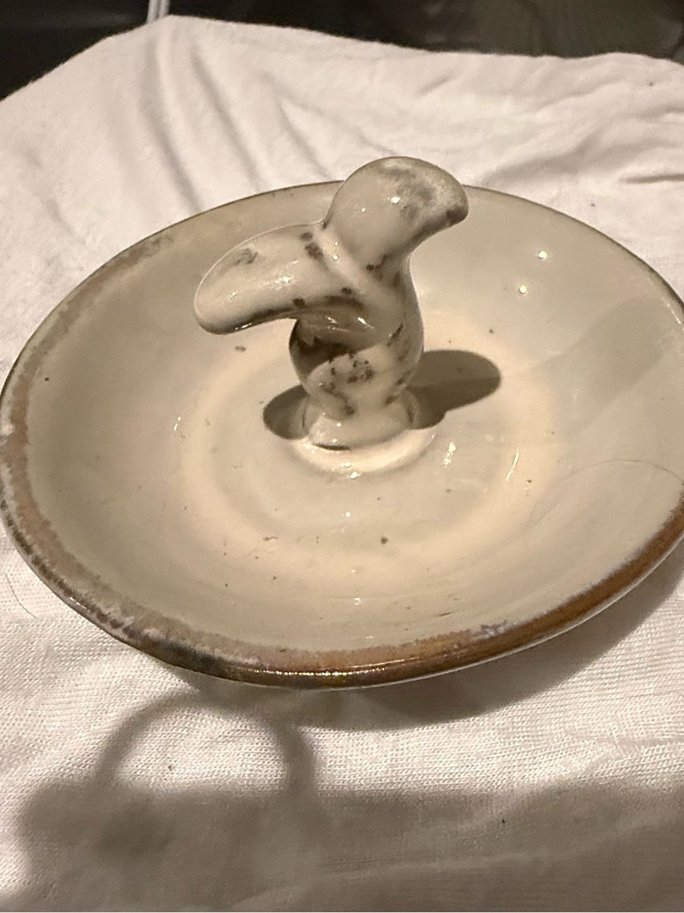 Handmade Stoneware Bird Ring Holder Jewelry Dish